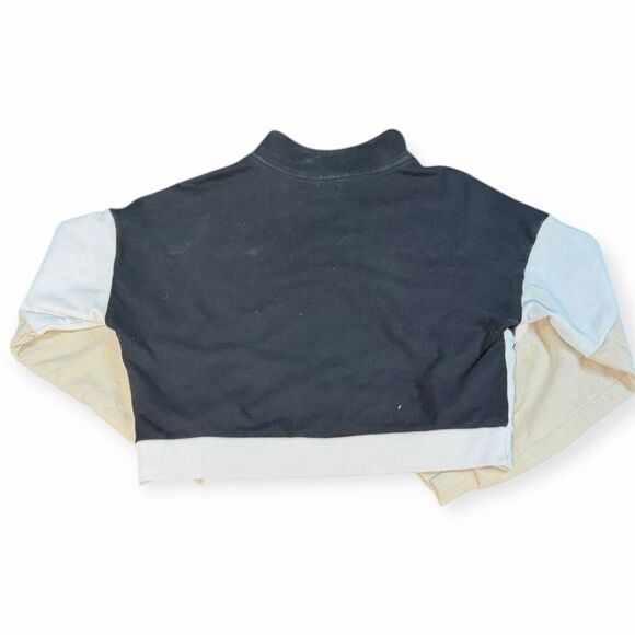 GUESS Women’s Black Cream Beige Long Sleeve Quarter Zip Sweatshirt Size Large - Picture 2 of 5